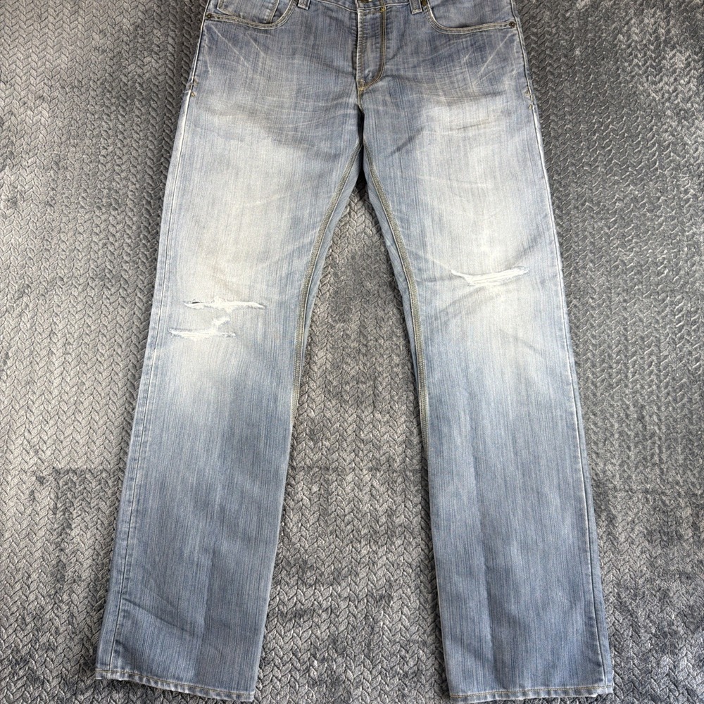 Levi 514 Jeans Mens Blue Denim Straight Fit Cowboy Distressed 34x34